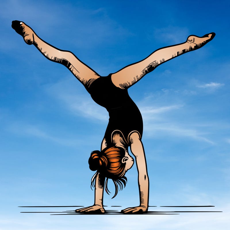 realistic gymnastic hand stand girl in four splits
