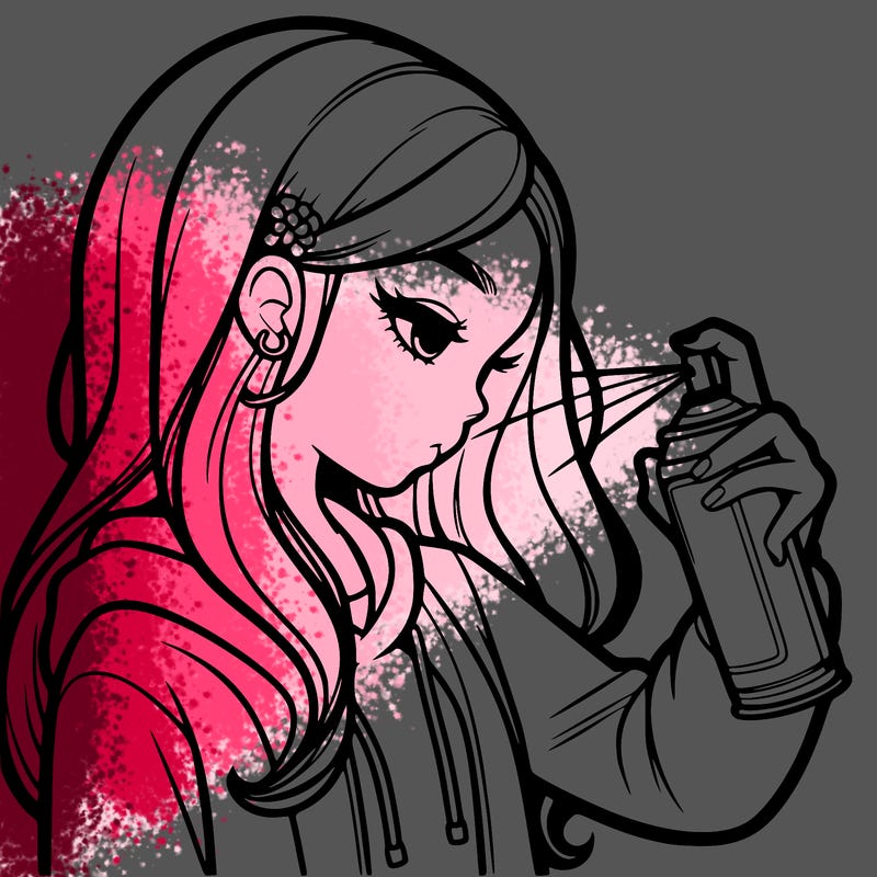a realistic girl spray painting