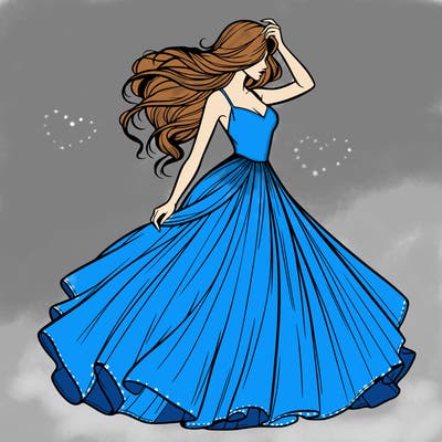 realistic woman with dress flowing in the wind