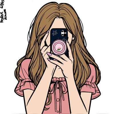 a realistic girl holding her phone taking pictures