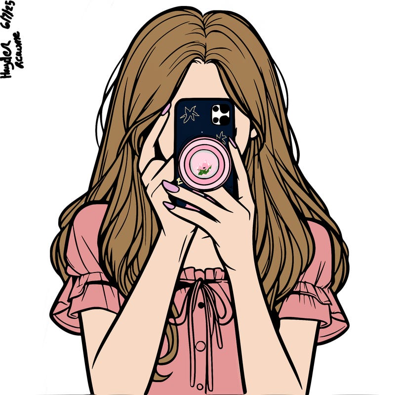 a realistic girl holding her phone taking pictures