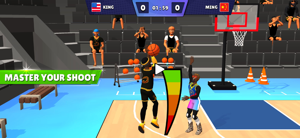 Basketball Superstars - A basketball player taking a jump shot with a precision timing meter