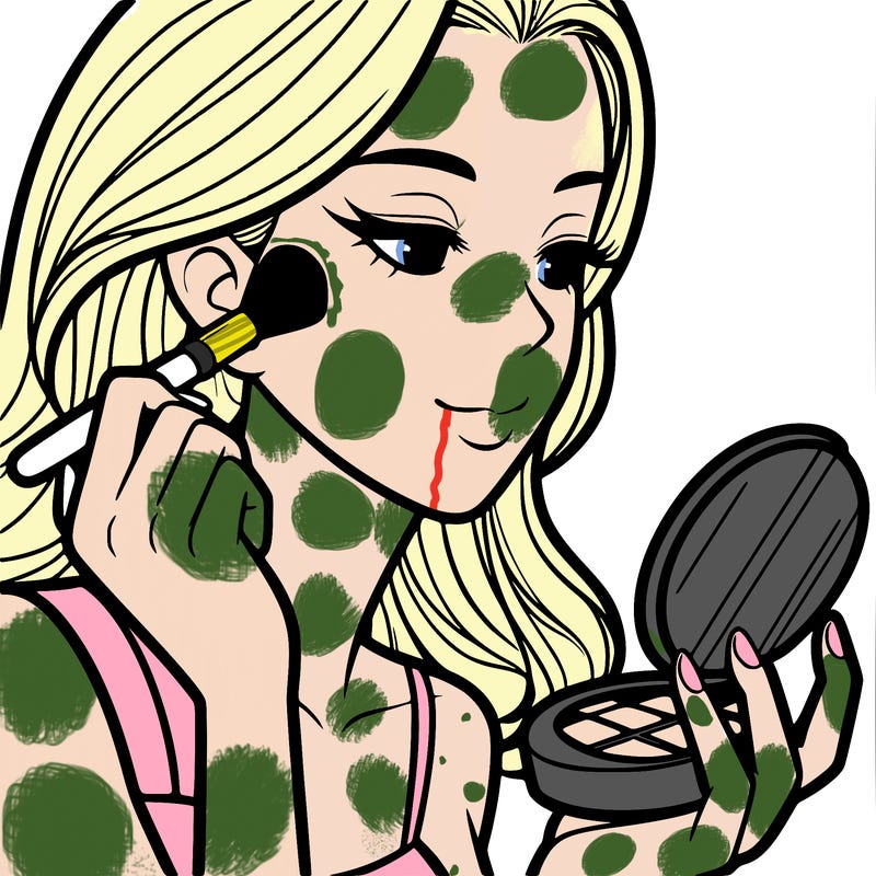 little girl putting on makeup