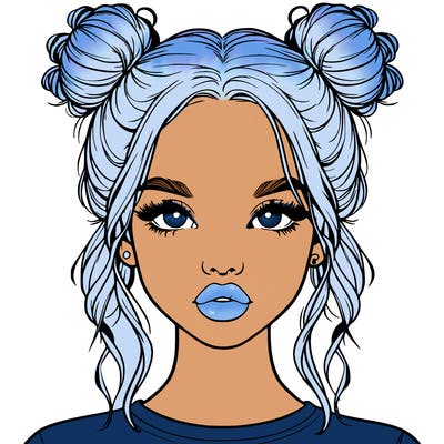 realistic girl with two buns in hair and lips