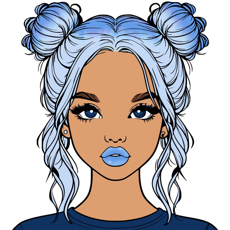 realistic girl with two buns in hair and lips