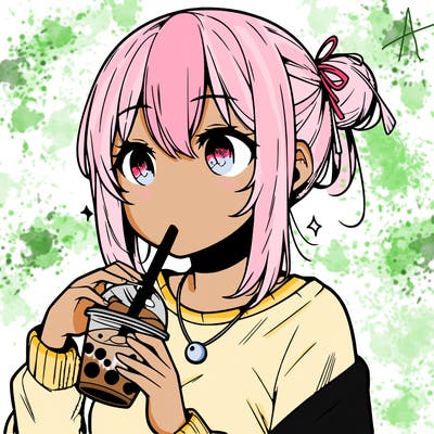 manga character drinking boba