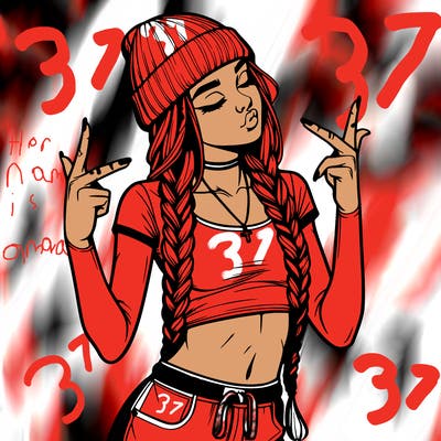 realistic teenage girl with braids and a beanie and crop top doing 🫶🏼