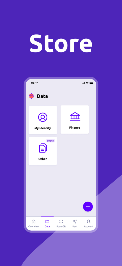 Datakeeper - 身分証明書や金融文書の保存カテゴリを表示するDatakeeperアプリのインターフェース