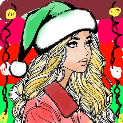 realistic girl in santa hat