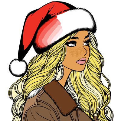 realistic girl in santa hat