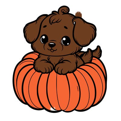 cute little puppy in a pumpkin