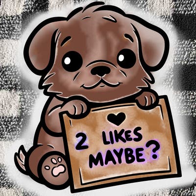 a puppy holding a sign that says 2 likes maybe?