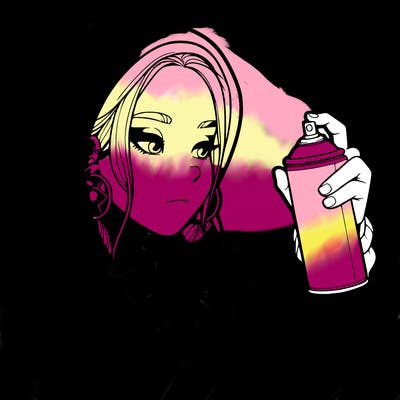 a realistic girl, spray painting