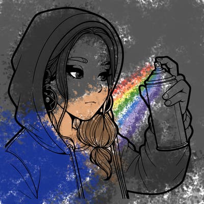 a realistic girl, spray painting