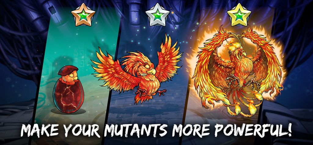 Mutants: Genetic Gladiators - Three stages of evolution for a fire phoenix mutant from egg to powerful elite form