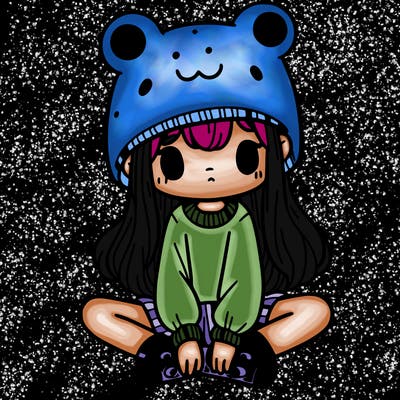 a girl wearing a frog hat and some frog socks