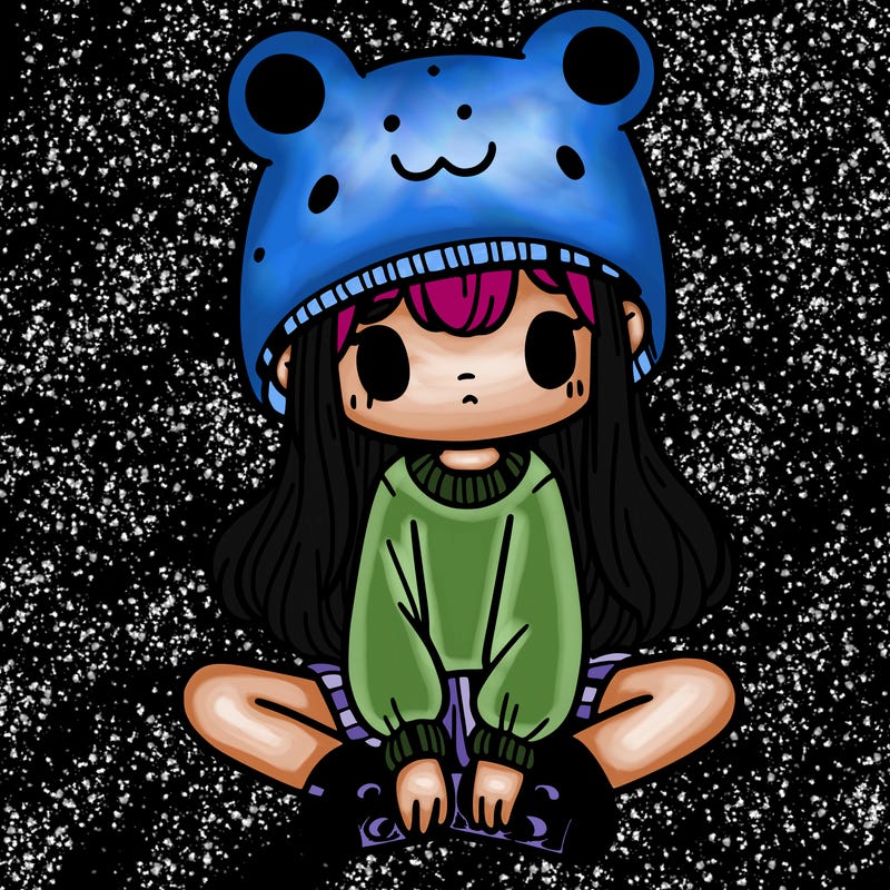 a girl wearing a frog hat and some frog socks