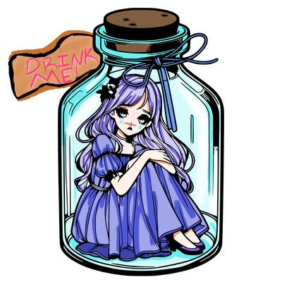 beautiful realistic girl trapped in bottle