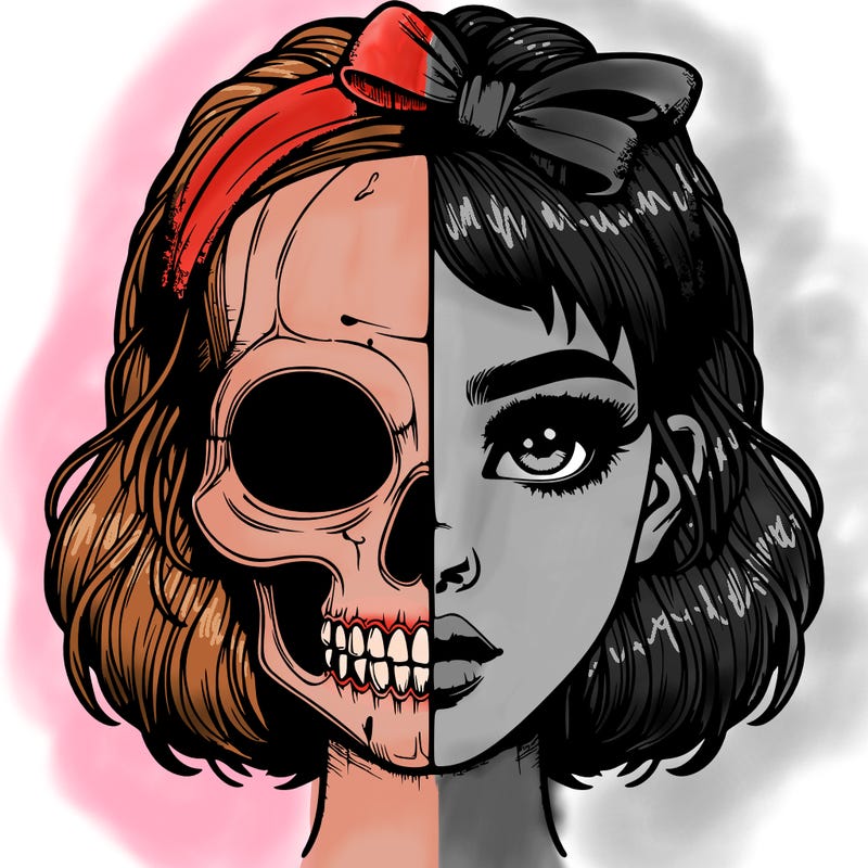 realistic girl with half skull mask