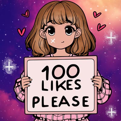 a girl holding a sign saying 100 likes please