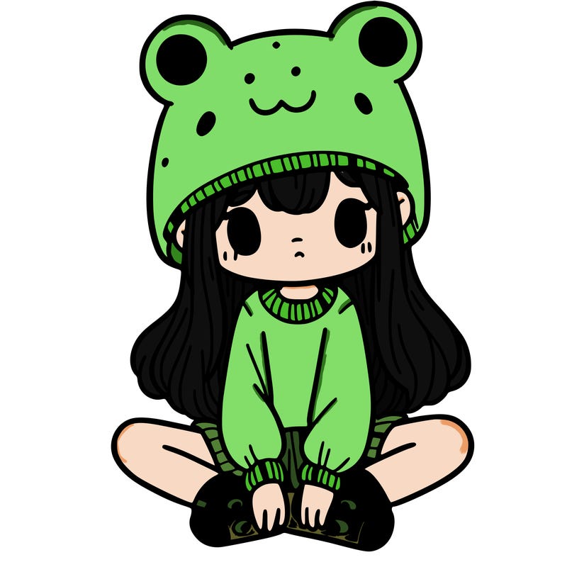 a girl wearing a frog hat and some frog socks