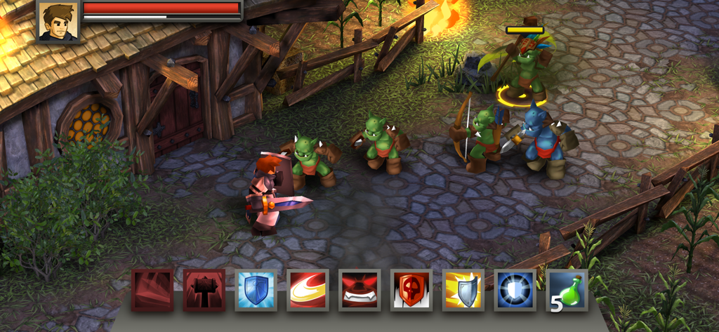 Hero battling goblins in a real-time RPG combat scene