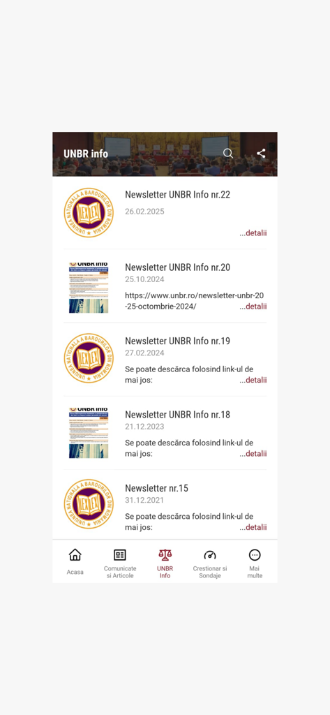 UNBR Info - A list of professional legal newsletters within the UNBR Info mobile application