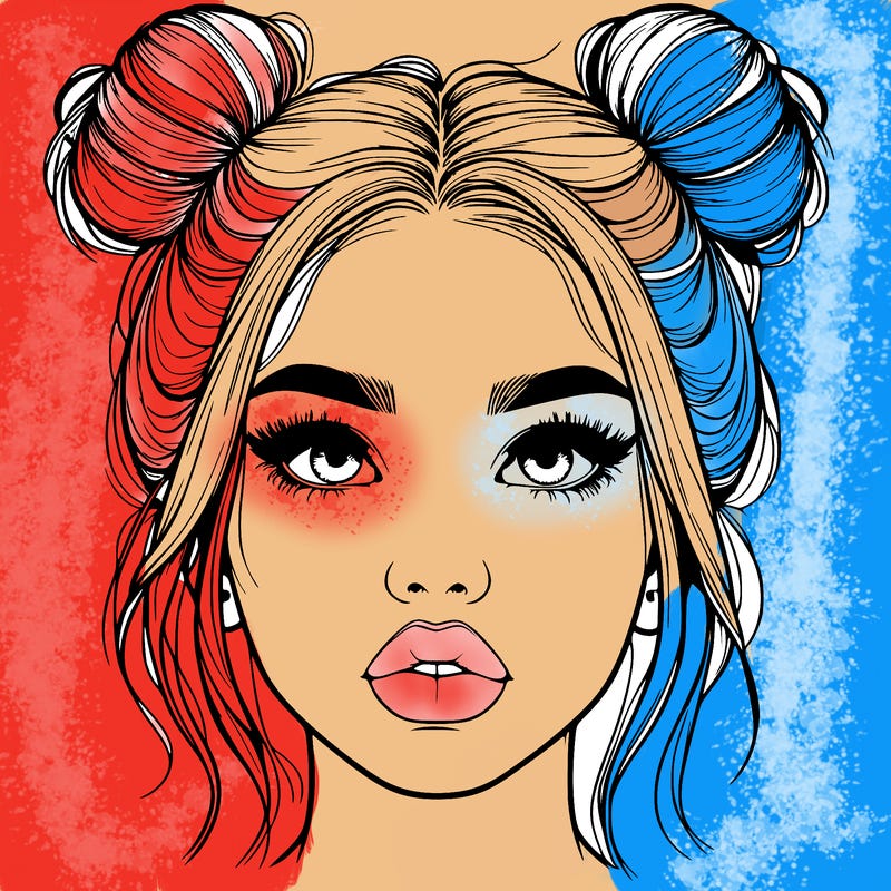 realistic girl with two buns on her hair and lips
