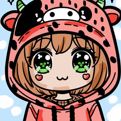kawaii girl with cow hoodie
