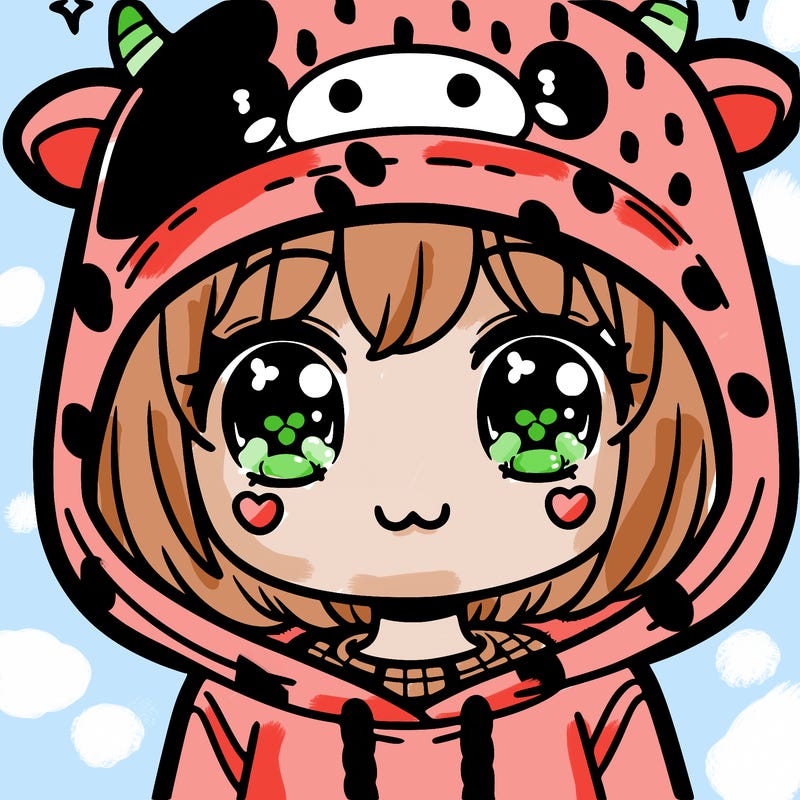 kawaii girl with cow hoodie