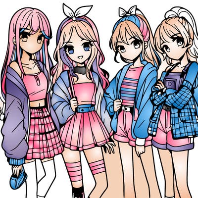 teen manga girls group of 4