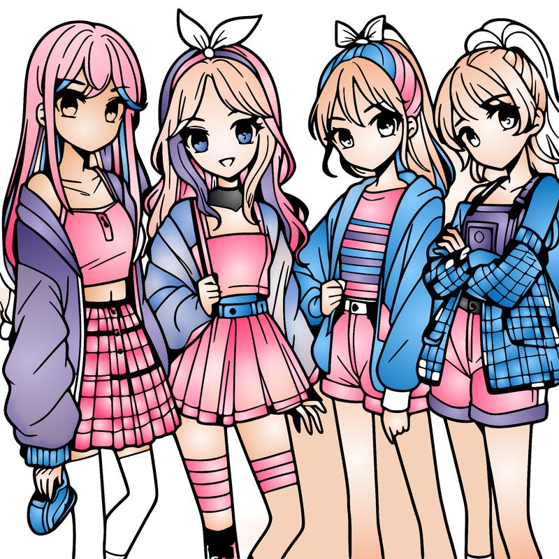 teen manga girls group of 4