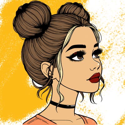 realistic girl with buns on the top of her head