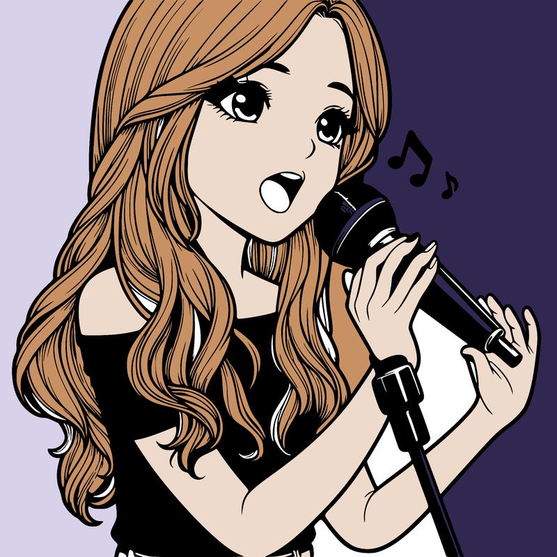 realistic girl using a mic to sing