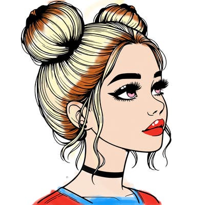 realistic girl with buns on the top of her head