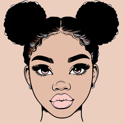 realistic black woman with two buns