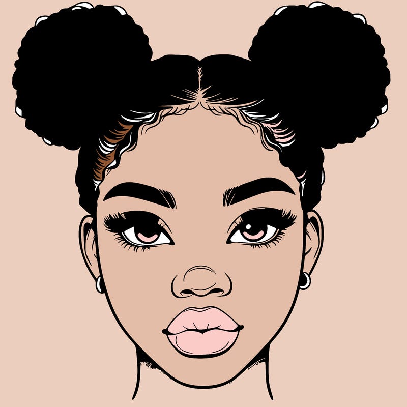 realistic black woman with two buns