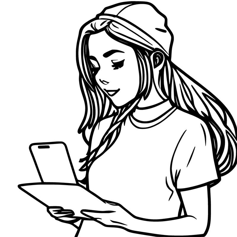 cartoon girl with her phone