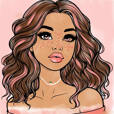 realistic girl with wavy hair and lips