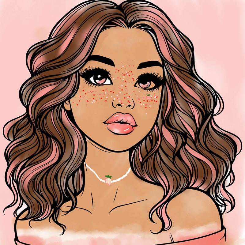 realistic girl with wavy hair and lips