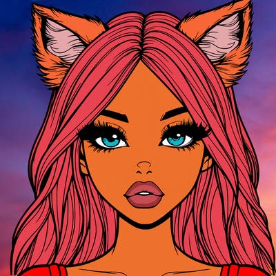 realistic girl with fox ears and realistic lips