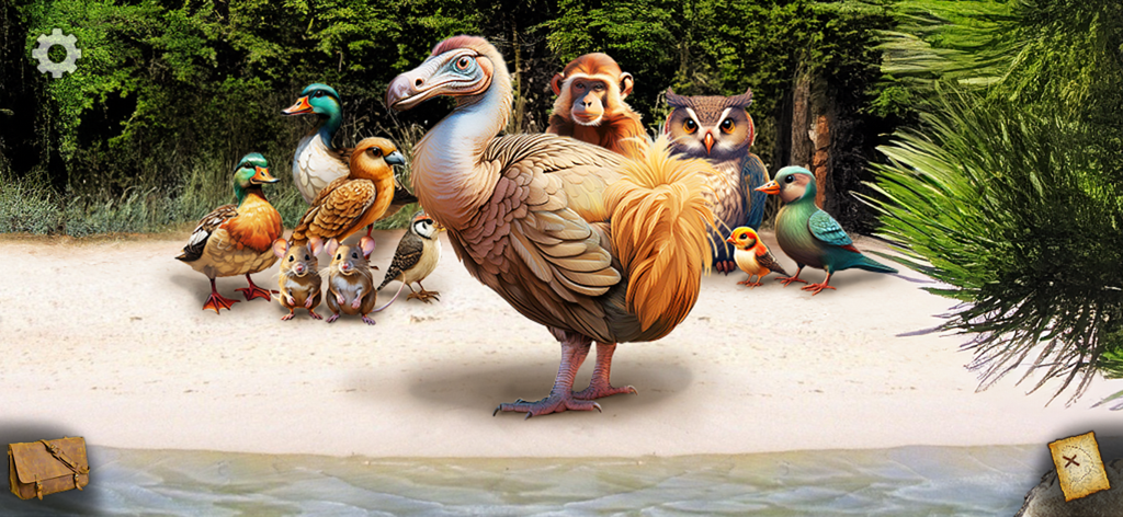Adventure in Wonderland - El Dodo y otros animales caprichosos reunidos en una orilla arenosa en Aventura en el País de las Maravillas