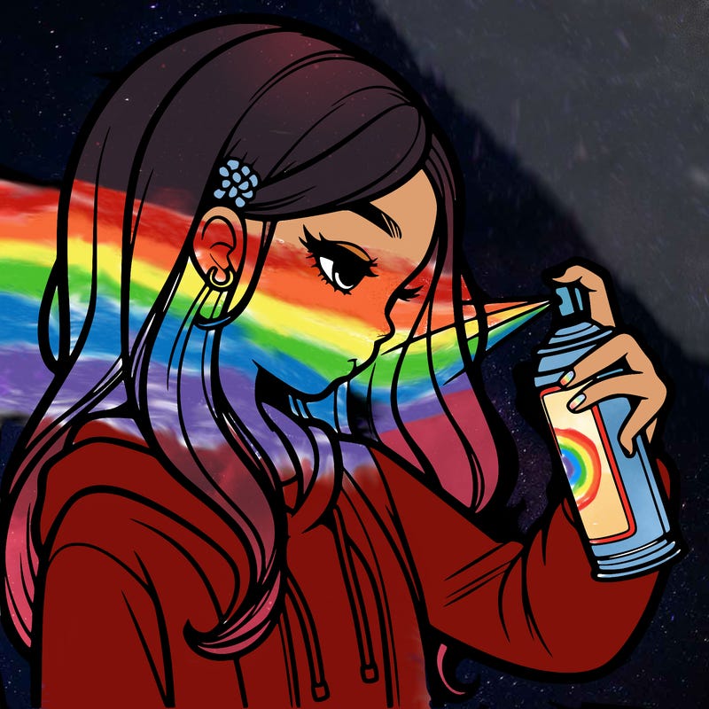 a realistic girl spray painting