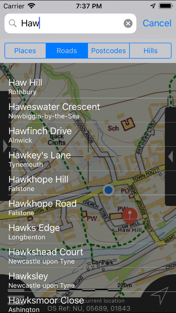 Northumberland Maps Offline - Offline search results for roads and hills in Northumberland Maps app