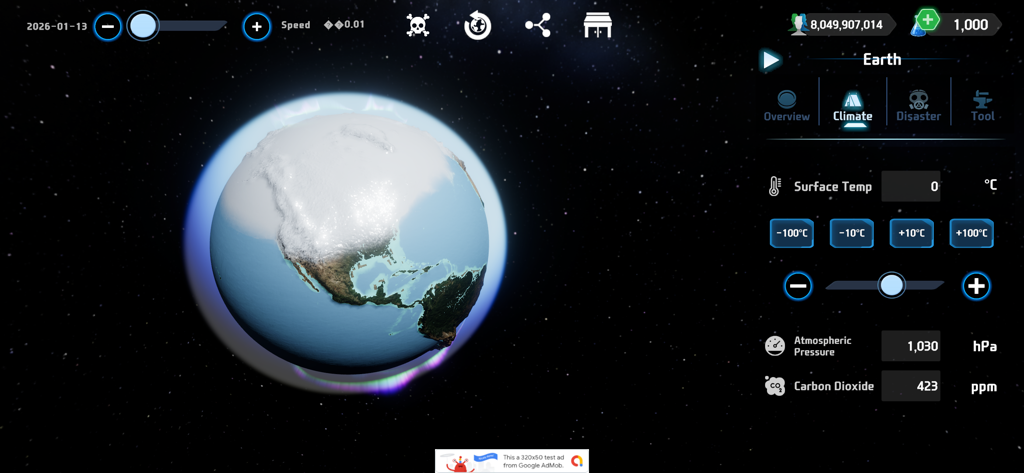 Earth Sandbox - Earth Sandbox gameplay showing climate adjustment tools and a 3D view of Earth
