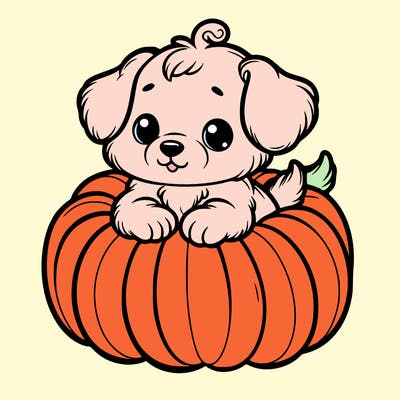 cute little puppy in a pumpkin