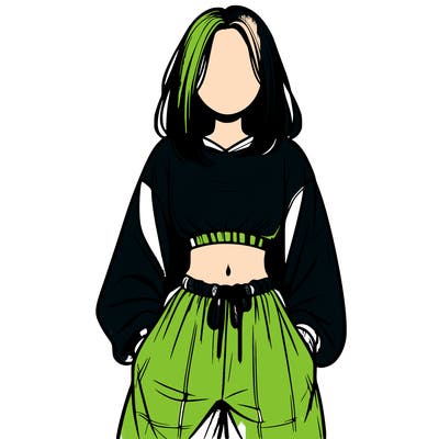 realistic girl faceless with baggy pants and a crop top