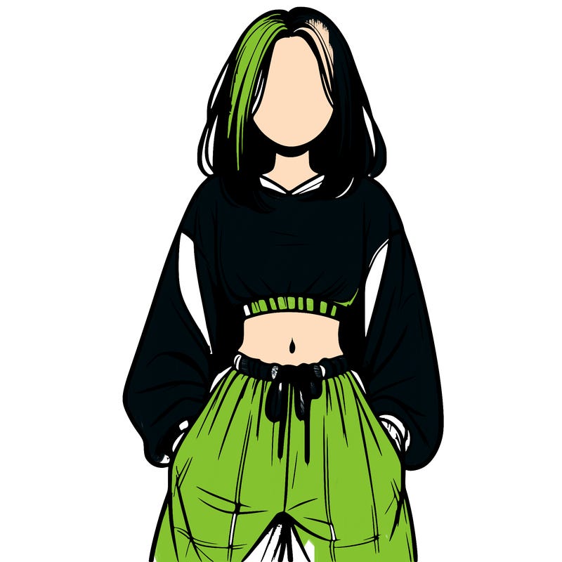 realistic girl faceless with baggy pants and a crop top