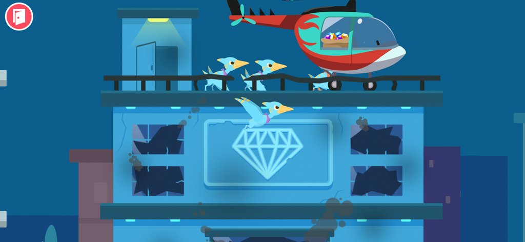 Dinosaur Police Car kids Games - 宝石の入った袋を持った赤い警察ヘリコプターが、ダイヤモンド店を襲う青い翼竜の恐竜のグループ