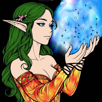 realistic elf girl doing magic
